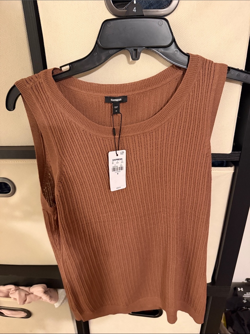 Express Ribbed Knit Tank Top - Rust Brown